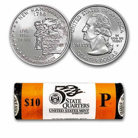 2000-P New Hampshire State Quarter 40-Coin Roll BU (Mint Wrapped)