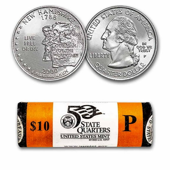 2000-P New Hampshire State Quarter 40-Coin Roll BU (Mint Wrapped)