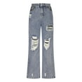 thumbnail image 5 of Womens High Waisted Destroyed Wide Leg Denim Pants Retro Hollow Out Ripped Jeans Casual Loose Trousers, 5 of 7