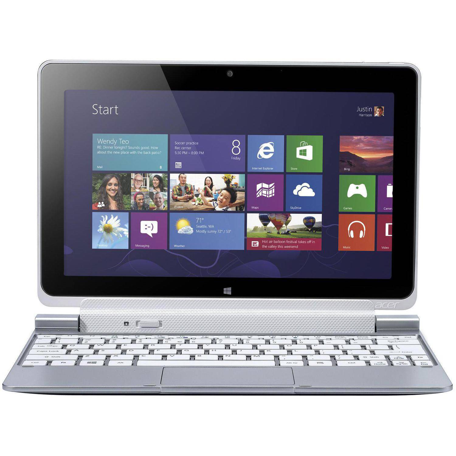 Acer White 10.1" ICONIA W510-1849 2-in-1 Convertible PC with Intel Atom Dual-Core Z2760 Processor, 2GB Memory, 32GB Hard Drive and Windows 8 - image 2 of 9