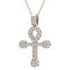 Diamond Cross Necklace For Women 14K Rose Gold 3.00 CTW 27 MM Easter Gifts 22'' Chain (L,I2)
