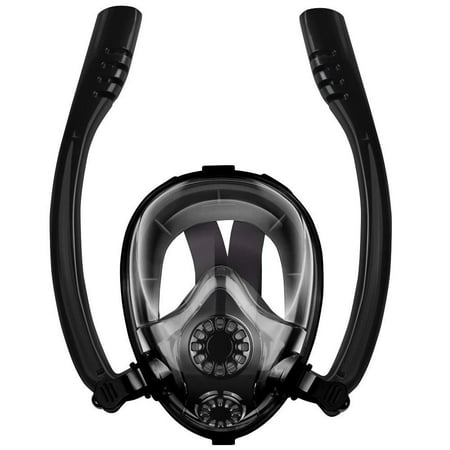 Chriffer Full Face Snorkel Mask 2019 with FLOWTECH Double Tube Advanced Breathing System Panoramic View Anti-Fog Anti-Leak Dry Snorkeling Set with Detachable Camera Mount for Adults Black Black