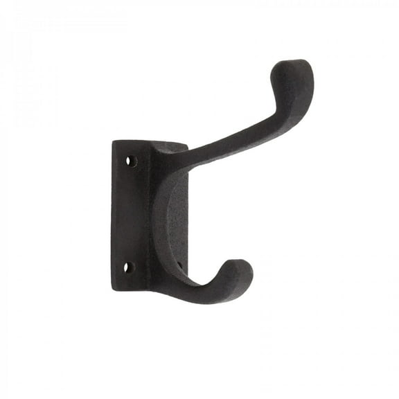 Renovator's Supply Black Wrought Iron Double Coat Robe Hooks 4 in. L Rustic Entry Way Hat or Jacket Hanger Wall Mount w/Screws