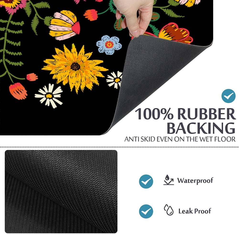 Embroidery Ethnic Pattern Colorful Bath Rugs 16x24 Inch Non Slip Bath Mat Quick Dry Absorbent Thin Bath Rug Fit Under Door Washable Bath Floor Rugs for Bathroom Bathtub Shower Sink,Multi 2