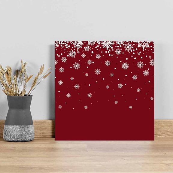 Christmas Snowflake Wall Art Painting on Canvas, Xmas Winter White Snowflake Red Canvas Art Home Prints Wall Art Framed Modern Artwork for Living Room Bedroom Wall Decor 8x8in