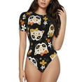 thumbnail image 2 of Goofa Flower Fox Printed Women Rash Guard Short Sleeve,Tummy control Swimsuit Surfing Swimsuit Bathing Suit One Piece Swimsuit UPF 50-XX-Large, 2 of 9