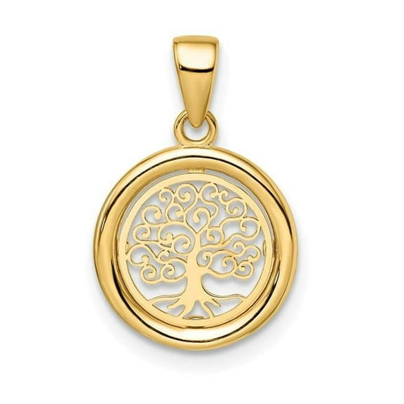 Finest Gold 14K Yellow Gold Polished Tree of Life Circle Pendant