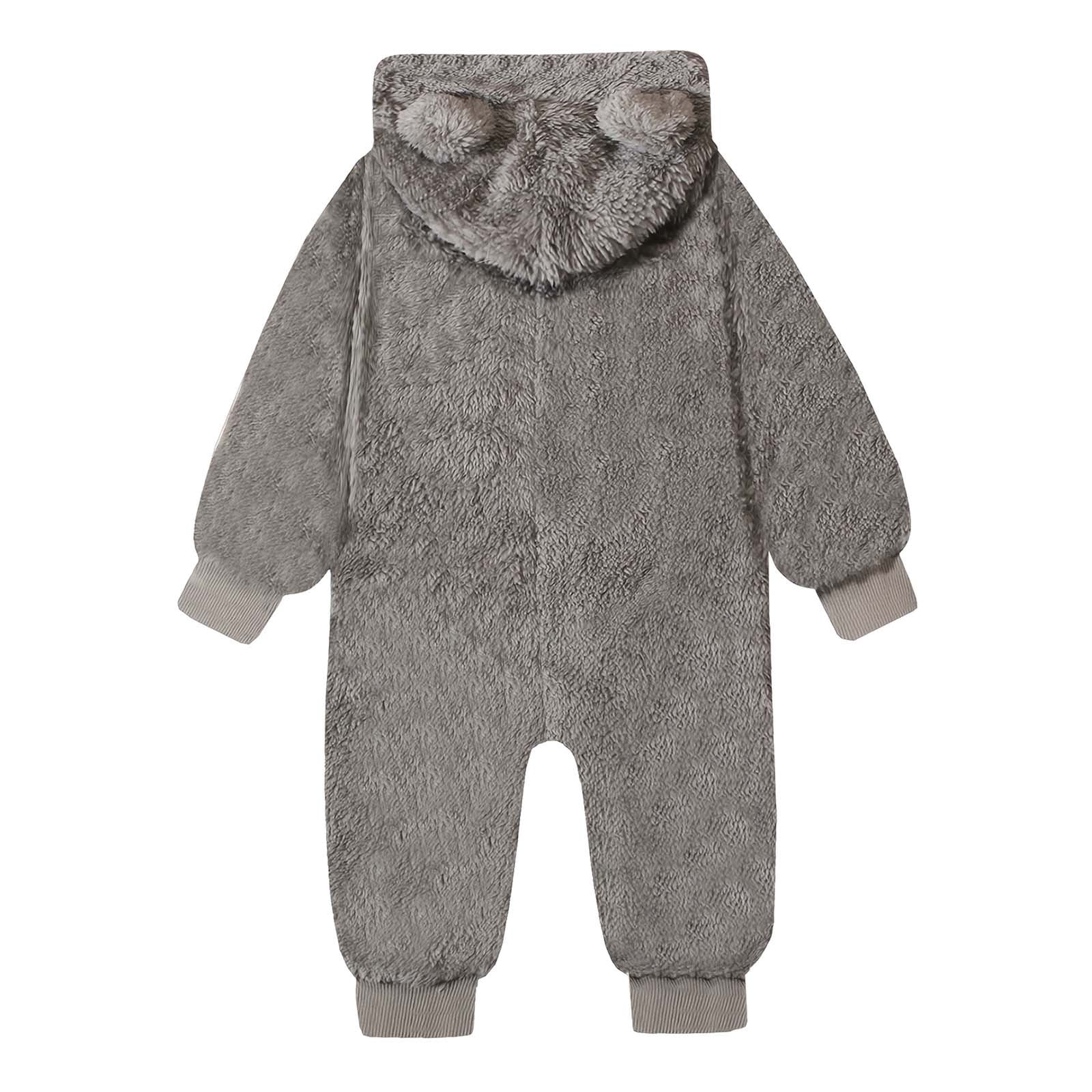 Toddlers Zip up Romper Fuzzy Sherpa Fleece Onesies Baby Boy Girl Winter Jumpsuit Bear Ears One Piece Outfits (6 Years, Gray)