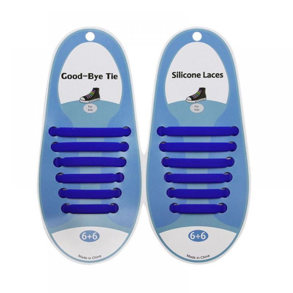 KIDS BLUE Coolnice Pull Lock Anchor Type Silicon Fashion No Tie Shoe Laces 12pcs 