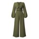 thumbnail image 3 of Two Piece Wide Leg Outfits, All Match Fashion Elastic High Waist Tie Front Crop Top Wide Leg Pants Set For Work Shopping Date, 3 of 6