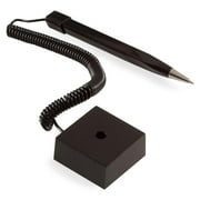 Set of 50, Counter Pens with Base for Reception Area, Telephone-Style Plastic Coil, Wedge-Shaped - Black (CPSCPSQSC)