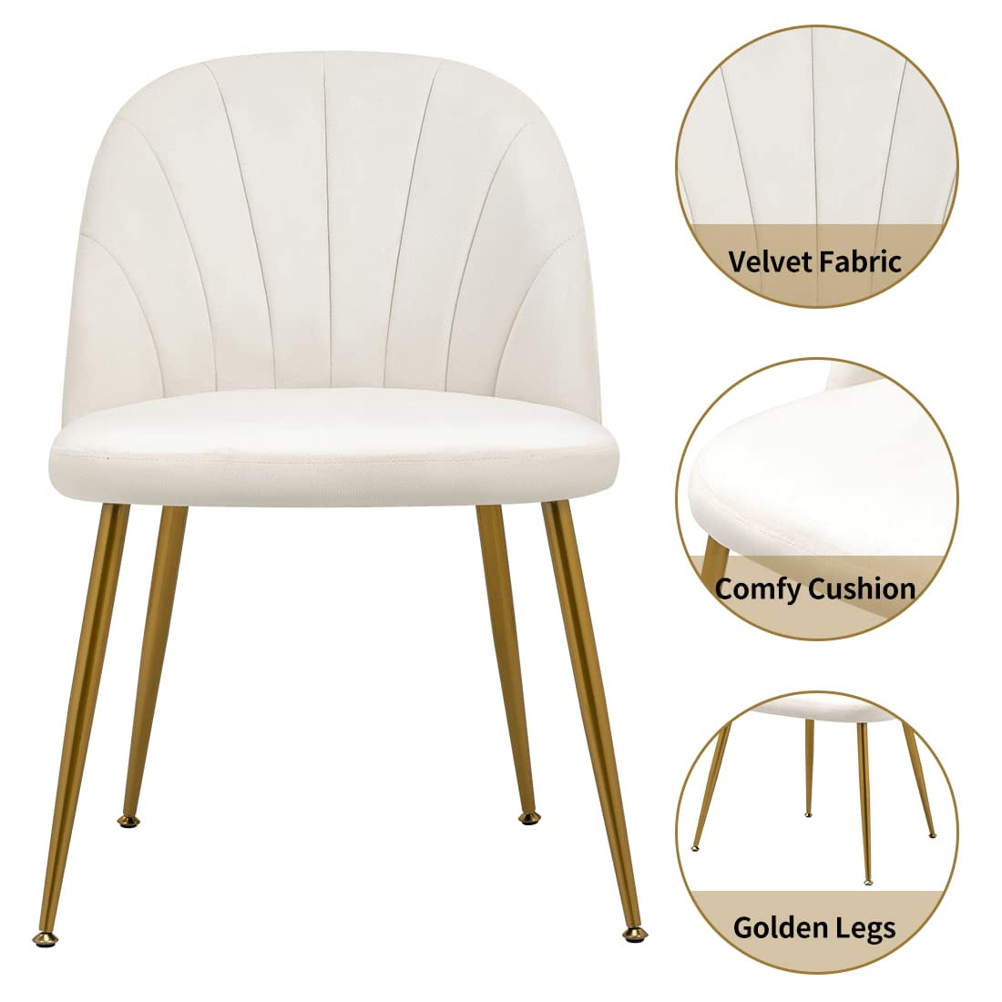 Newnno Velvet Modern Dining Chairs Set of 4, Upholstered Armless Accent Side Chair with Metal Legs for Kitchen Dining Room, Beige