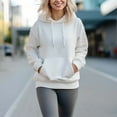 thumbnail image 2 of Women's 330g 100% Cotton  Casual Hoodie Long Sleeve Solid Color Pullover With Pockets, 2 of 15