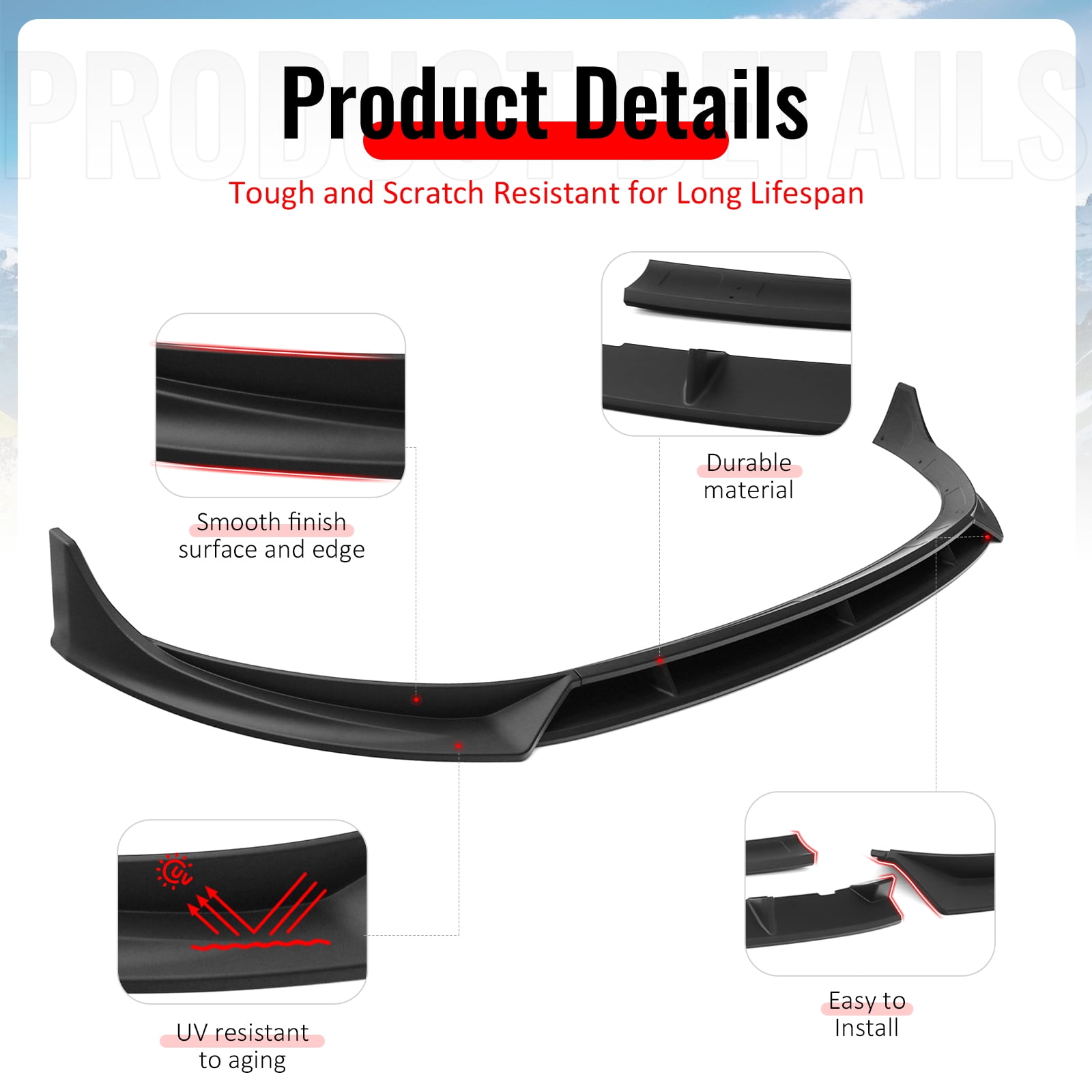Ikon Motorsports Front Bumper Lip, Compatible with 2025-2026 Tesla Model Y Juniper, IKON Style Matte Black ABS Plastic Air Dam Chin Spoiler Protector Splitter 4PC
