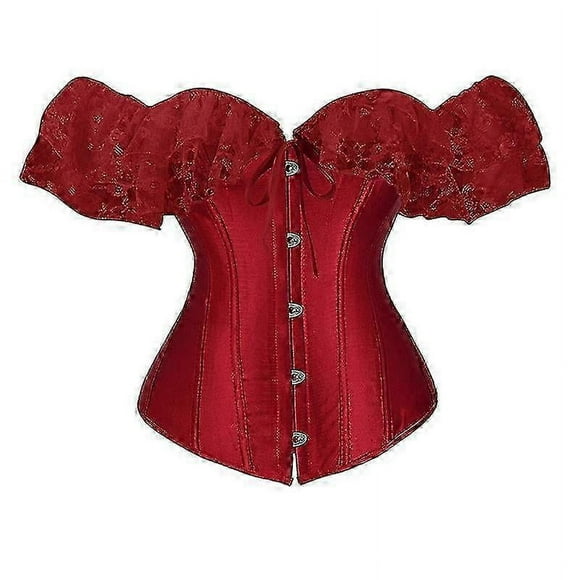 Corsé retro con escote desbocado, corsé con soporte para el pecho, corsé de encaje de manga corta