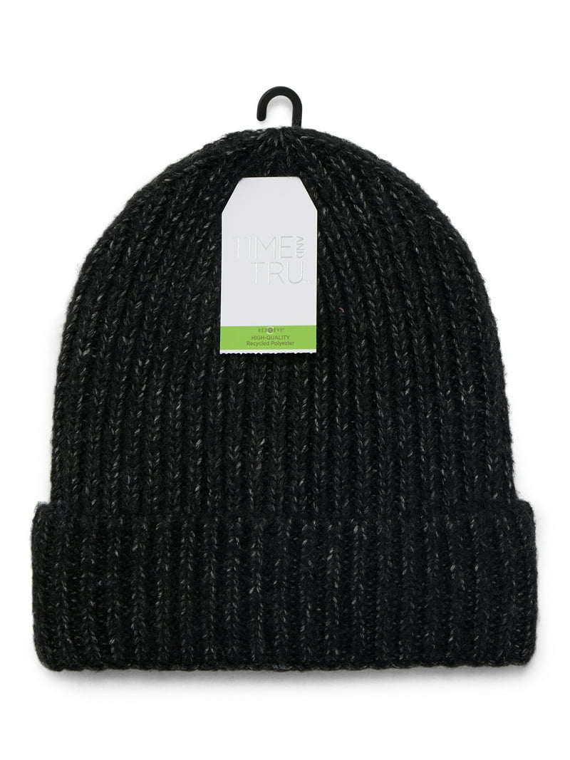 Time and Tru Women's Rib Beanie, One Size Fits Most, Black Soot