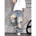 thumbnail image 2 of Reppunk New Men's Vintage Washed Distressed Holes Classic Baggy Jeans Men Straight Denim Pants Streetwear Hip-Hop Style Loose Fit Denim Pants Menswear, 2 of 6