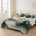 thumbnail image 2 of Quilts King Size Bedding Set, Green Black Foggy Forest Lightweight Quilted Comforter, Abstract Art Mountain Soft Reversible Bedspread Coverlet with Pillow Covers for All Season, 96" x 106", 2 of 9