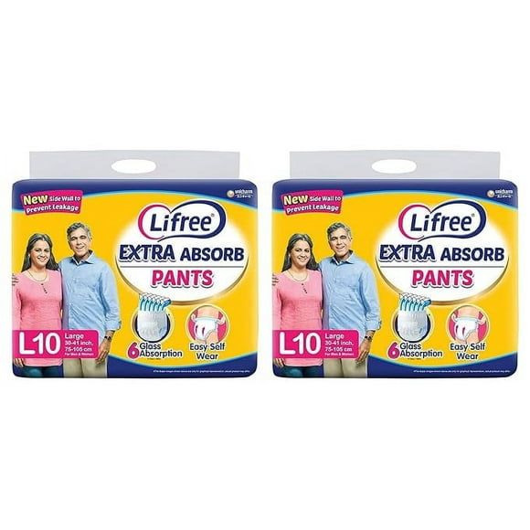 Lifree Extra Absorb Adult Diaper Pants Unisex Large (L), 10 Pieces, Waist size (75-105 cm) COMB0 PACK