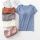thumbnail image 3 of Camiseta de manga corta con almohadilla para el pecho Camiseta de base de una pieza ajustada con copa modal para mujer Top de mujer con cuello redondo Sujetador sin uso, 3 of 6