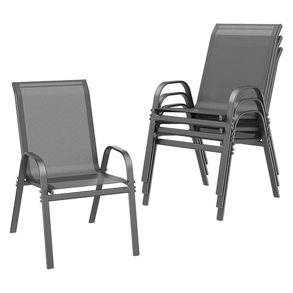 Patio Chairs set of 4, Easy Assembly Stackable Outdoor Dining Chairs with Wide Seat and Sturdy Metal Frame, Breathable All Weather Textilene Outdoor Chairs Set of 4 for Deck, Pool, Porch, Grey