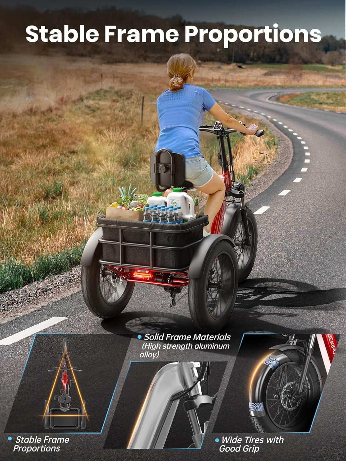 PUCKIPUPPY 20" Electric Tricycle for Adults 960W 60Miles Range 20mph Max Speed Fat Tire Electric Trike 48V 17.4AH Battery 3 Wheel Electric Bike 500lbs Load E-Mountain Bikes, Comply with UL2849 By SGS