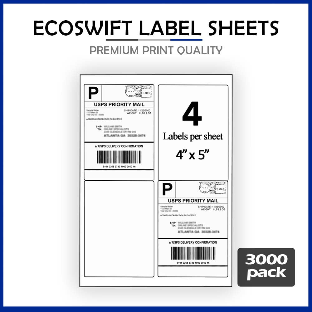 (12000) 4 x 5 EcoSwift Laser/Ink Address Shipping Adhesive Labels 4 per sheet