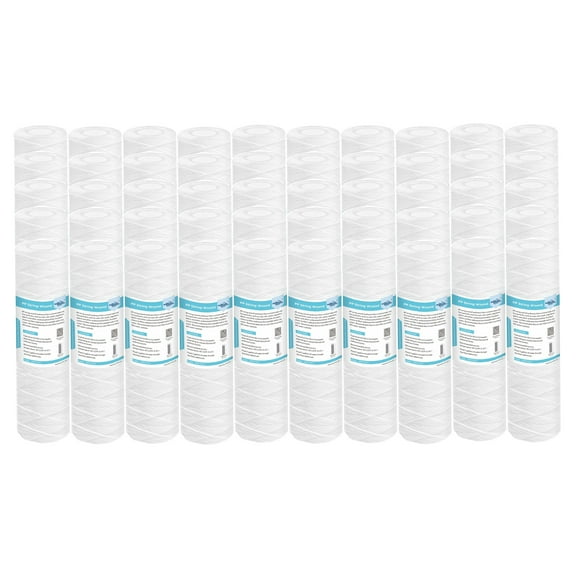 Membrane Solutions String Wound Whole House Water Filter Replacement Cartridge Universal Filter Reduces Sediment, Dirt, Rust and Particles, 1 Micron, 50 Pack