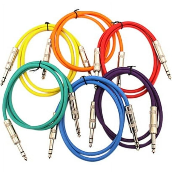 Seismic Audio SATRX-2, 6 Pack of Multiple Colors 2 Foot TRS Patch Cables