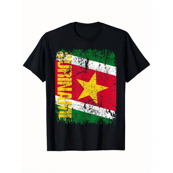 SURINAME Flag Vintage Distressed SURINAME T-Shirt Vintage street fashion letter print T-shirt