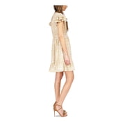 MICHAEL MICHAEL KORS Womens Beige Paisley Flutter Sleeve V Neck Short Fit + Flare Dress L