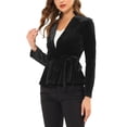 thumbnail image 4 of INSPIRE CHIC Women's Work Office Belted Notched Lapel Long Sleeves Velet Blazer S Black, 4 of 5