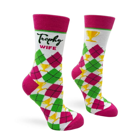 Fabdaz Trophy Wife Women's Novelty Crew Socks - Classy Argyle Pattern