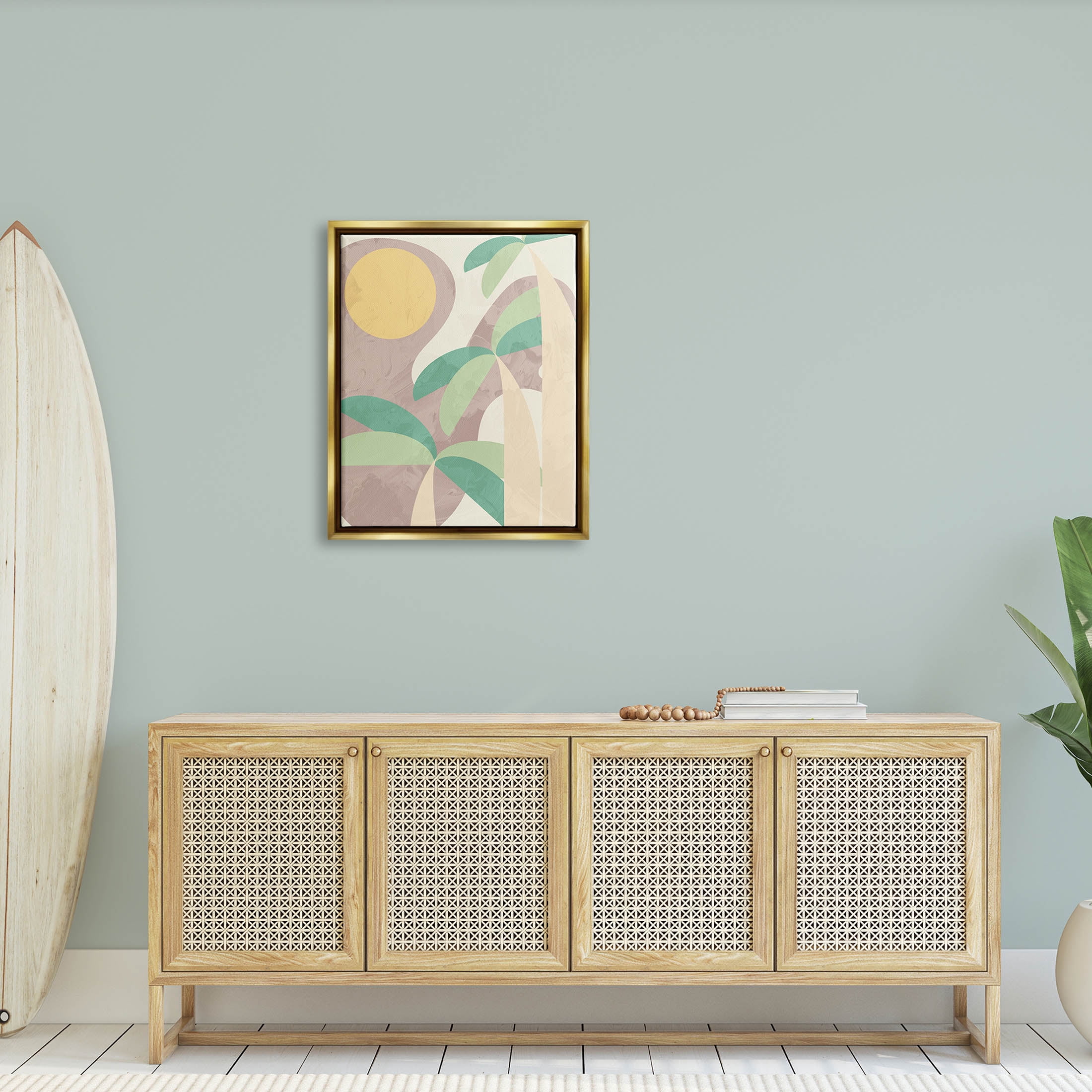 Geometric Palm Tree Summer Botanical & Floral Graphic Art Metallic Gold Framed Art Print Wall Art