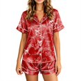 thumbnail image 2 of Womens Pajama Sets Bowknot Pattern Short Sleeve Sleepwear Button Down Loungewear Soft 2 Piece Lounge Sets, 2 of 6