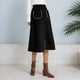 thumbnail image 3 of Falda midi evasé de ante sintético para mujer: cintura elástica con bolsillos delanteros para la moda otoño/invierno., 3 of 7