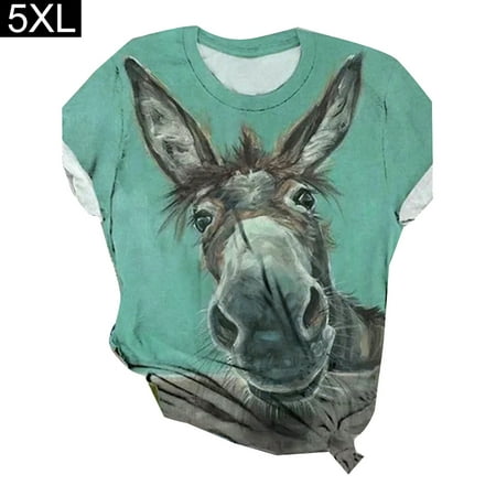 

BESTHUA Women s Round Neck Cotton Animal Printed Short Sleeve T-shirts & Tops