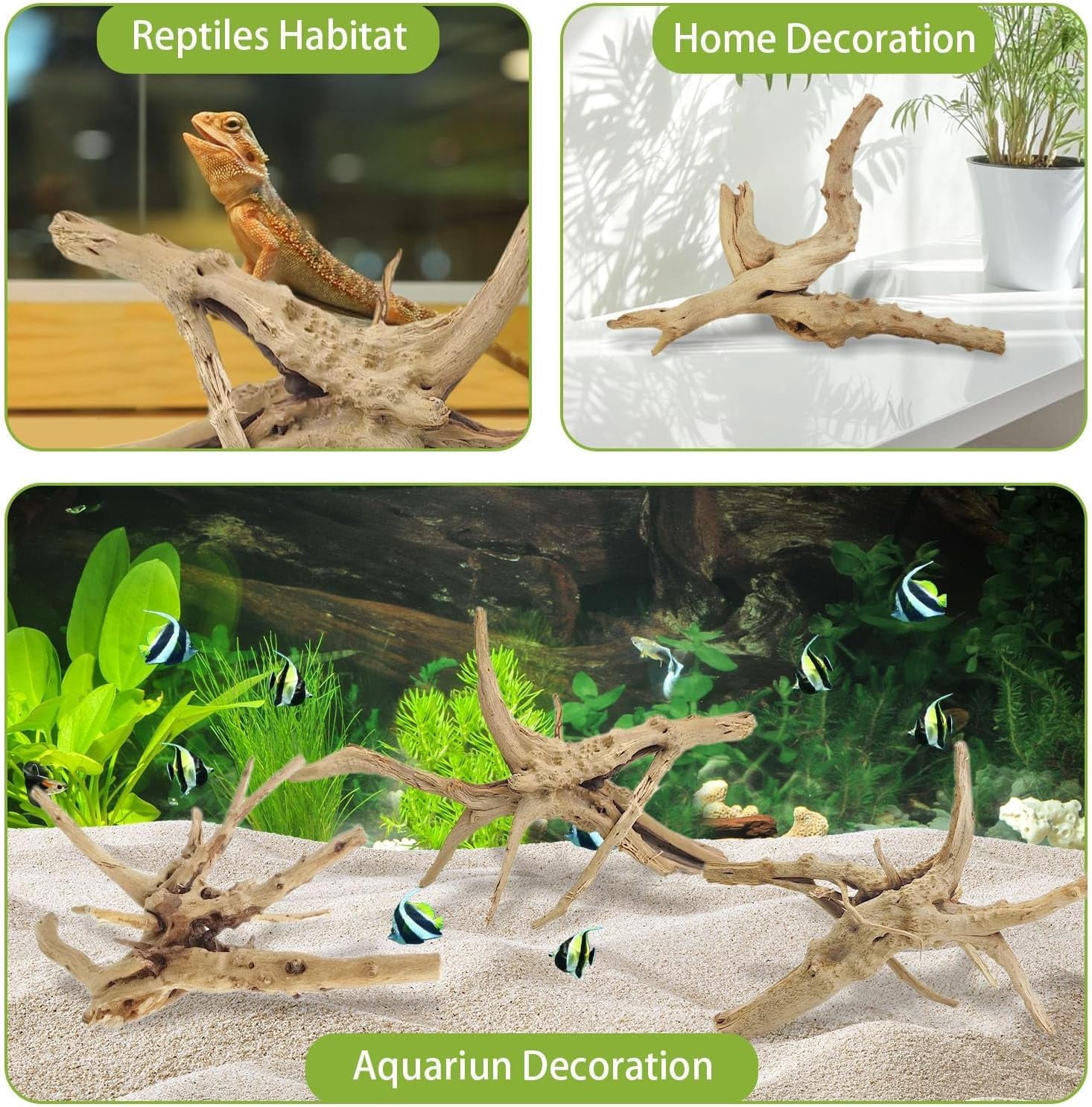Aquarium Driftwood, 7-11" Spider Wood Sinkable Driftwood for Fish Tank Decorations Natural Branches for Reptile, Assorted Spider Wood Branch Pack of 3