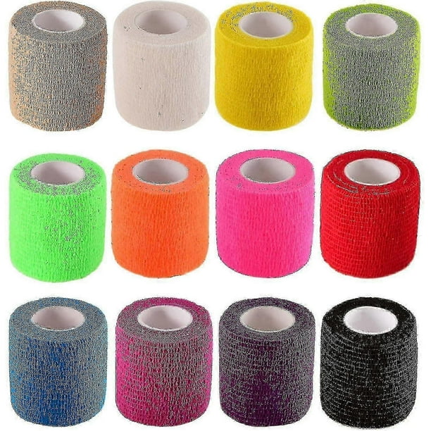 12 Pieces Adhesive Bandage Wrap Stretch Self-adherent Tape For Sports, Wrist - F