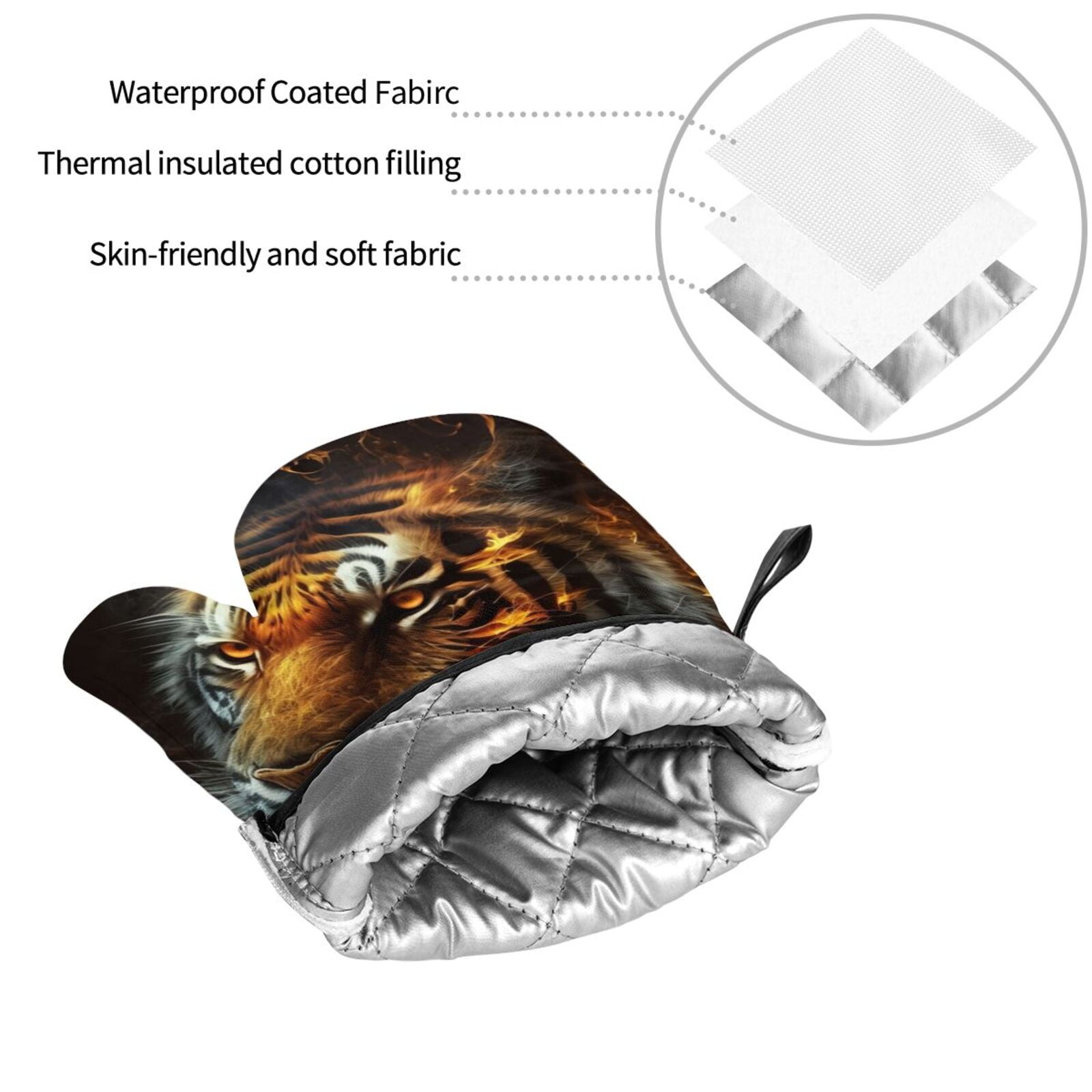 Fire King Tiger Face Art 4Pcs Oven Mitts and Pot Holders Sets Oven Kitchen Gloves Hot Pads for Cooking BBQ Baking Grilling