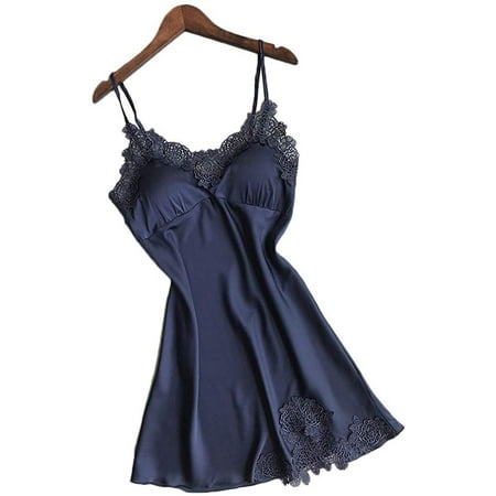 Nokiwiqis Women Nightwear Babydoll Sleepwear Summer Sexy Lace Satin Sleep Dress