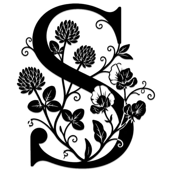 Floral Monogram Letter S Metal Wall Art Metal Outdoor Decor Metal Signs Wall Art Decor Vintage Rustic Artwork Elegant Home Decoration for Living Room Bedroom Office Apartment