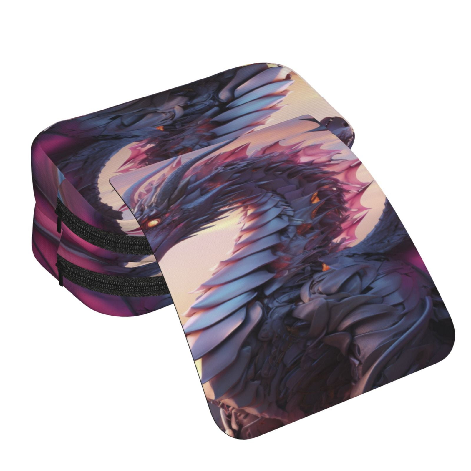 Rateoe Dragon Pattern Double Clamshell Pen Case, Storage Organizer with Two Zipper Compartments– Holds Up to 50 Pencils & Pens