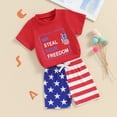 thumbnail image 3 of Okbabeha Toddler Boy 4th of July Outfit Letter Embroidery Short Sleeve Tops with StarStripe Shorts Fourth of July Clothes, 3 of 7