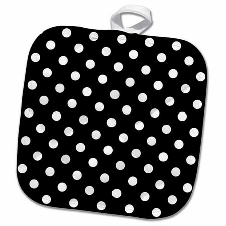 

3dRose Black and White Polka Dot Print - Pot Holder 8 by 8-inch
