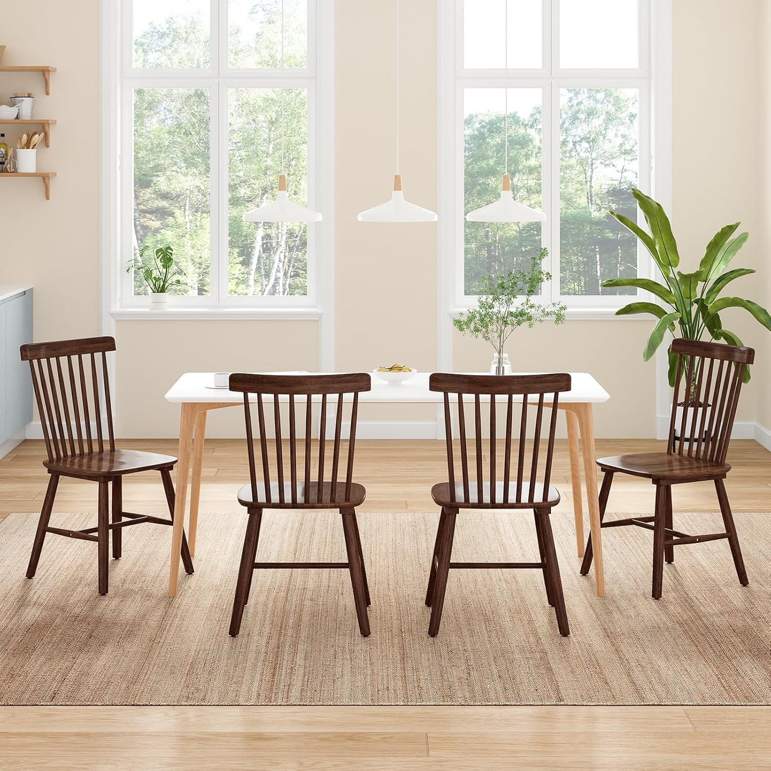 STARY Windsor Dining Chairs Set of 4, Kitchen & Dining Room Chairs with Spindle Back, Mid Century Modern Dining Table Chairs, Wood Dining Chair
