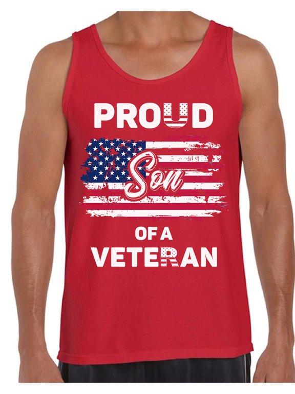 Proud Son of a Veteran Men Tank Top USA Gifts for Son Veteran Son T shirt Proud American 4th of July Tank Top for Son Red White and Blue Proud Son T-shirt Love America