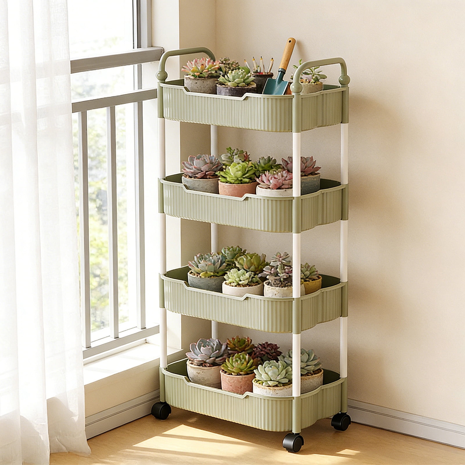 4-Tier Rolling Utility Cart, Multifunctional Storage Organizer with Plastic Shelf & Metal Wheel, Storage Cart for Kitchen, Bathroom, Living Room, Office