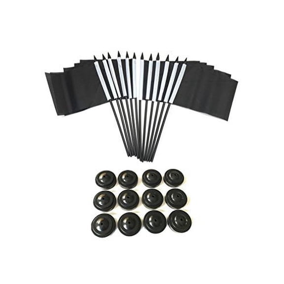 BOX of 12 Solid Black 4"x6" Miniature Desk & Table Flags With 12 Flag Stands, 4x6 Solid Black Small Mini Stick Flags