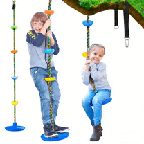 Qunler Tree Swing for Kids, 3-in-1 Climbing Rope with Platforms and Disc Seat Swing Set, Indoor Outdoor Swing for Outside Trees Treehouse, 1 Pc, Blue or Red Color May Vary